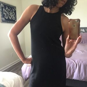 Black Dramatic Shoulder Cut Dress